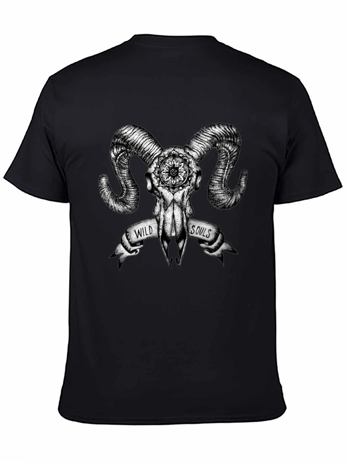 Black Wild Souls Ram Skull Graphic Tee view 4
