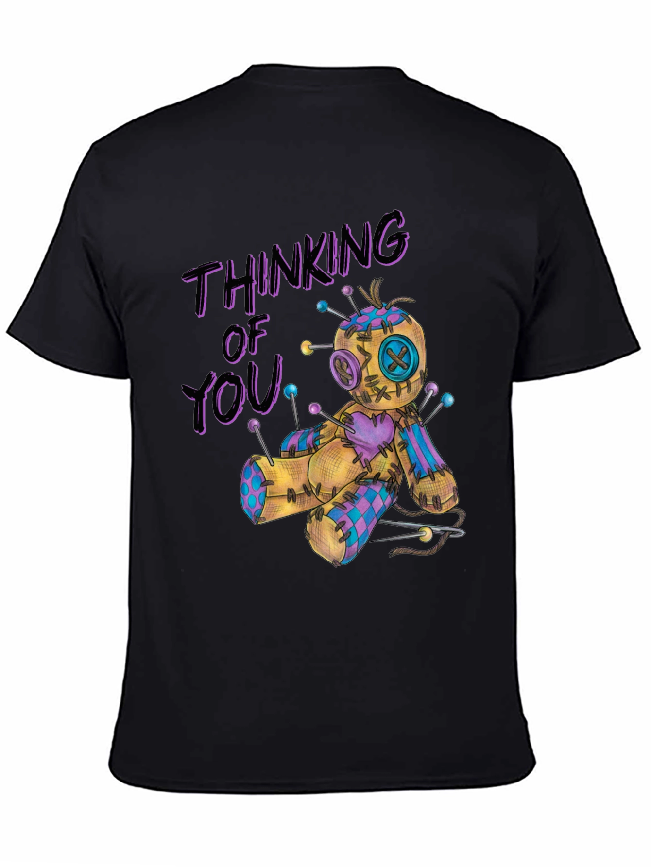 Black Thinking of You Voodoo Doll Graphic T-Shirt view 4