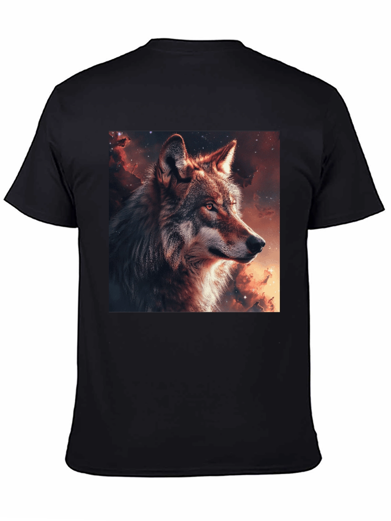 Black Wolf Galaxy Graphic T-Shirt - Men's Black Tee view 4