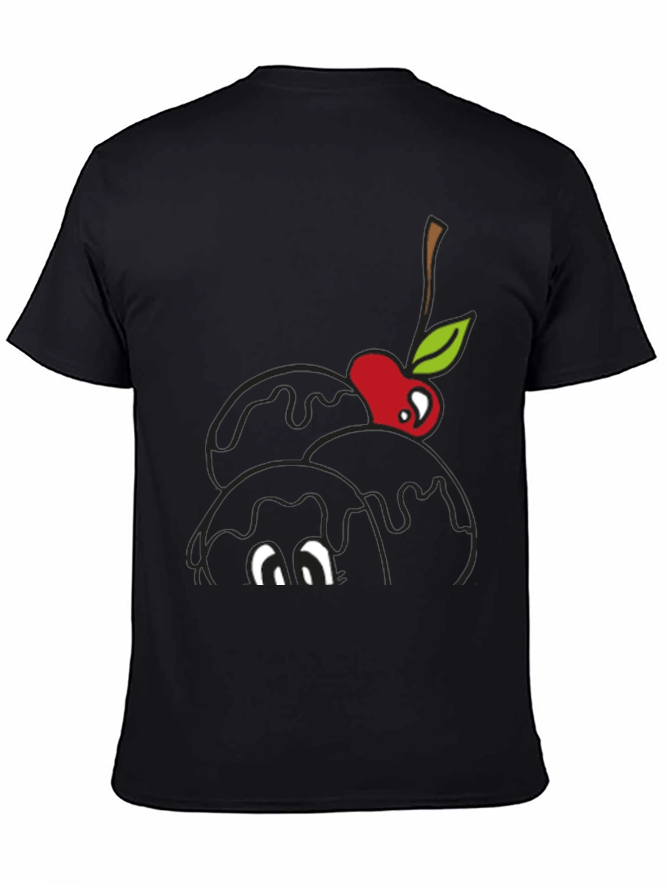 Black Black T-Shirt with Cartoon Cherry Ice Cream Design view 4