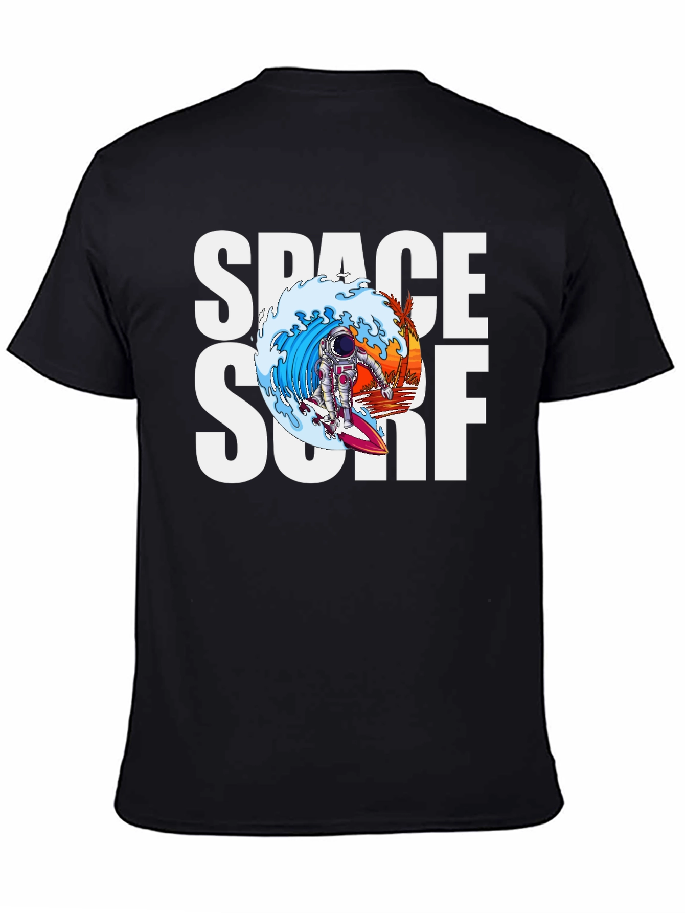 Black Space Surf Graphic Tee - Astronaut Surfing T-Shirt view 4