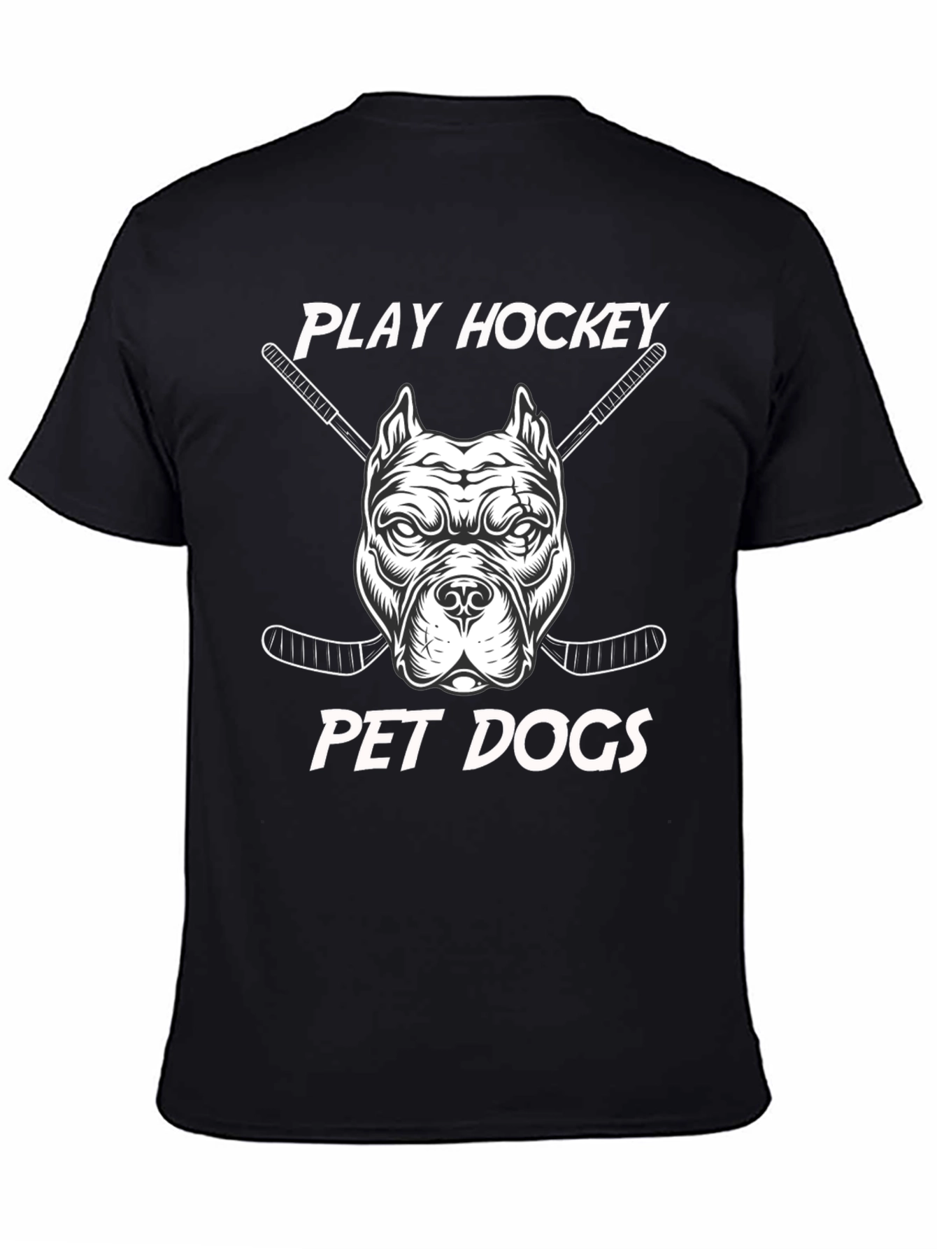 Black Play Hockey Pet Dogs T-Shirt - Black Cotton Tee view 4