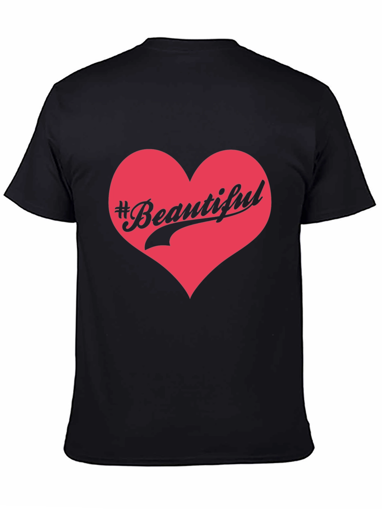 Black #Beautiful Heart Graphic Print Black T-Shirt view 4