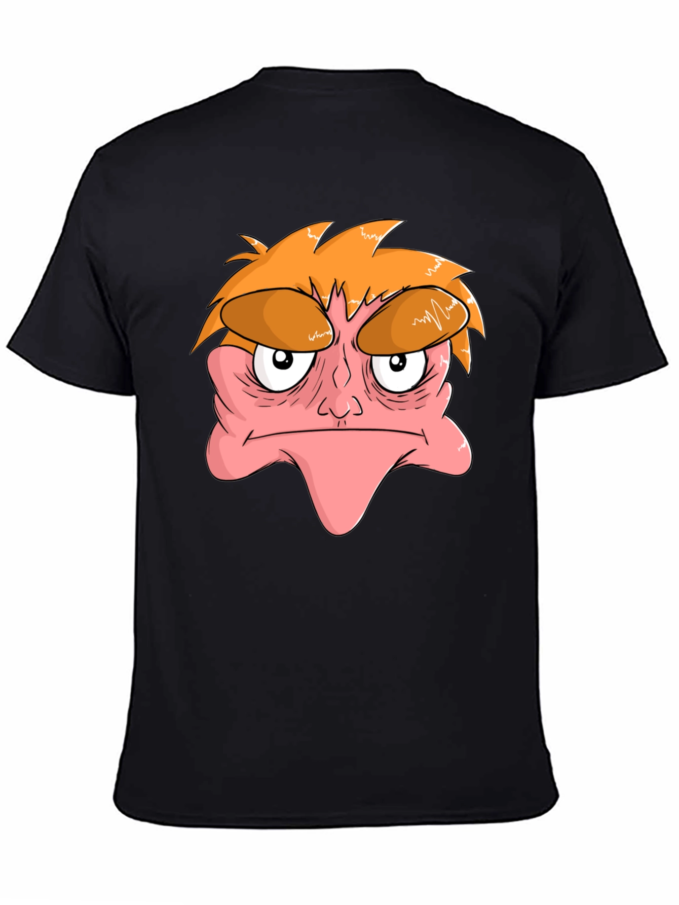Black Grumpy Cartoon Face Black T-Shirt view 4