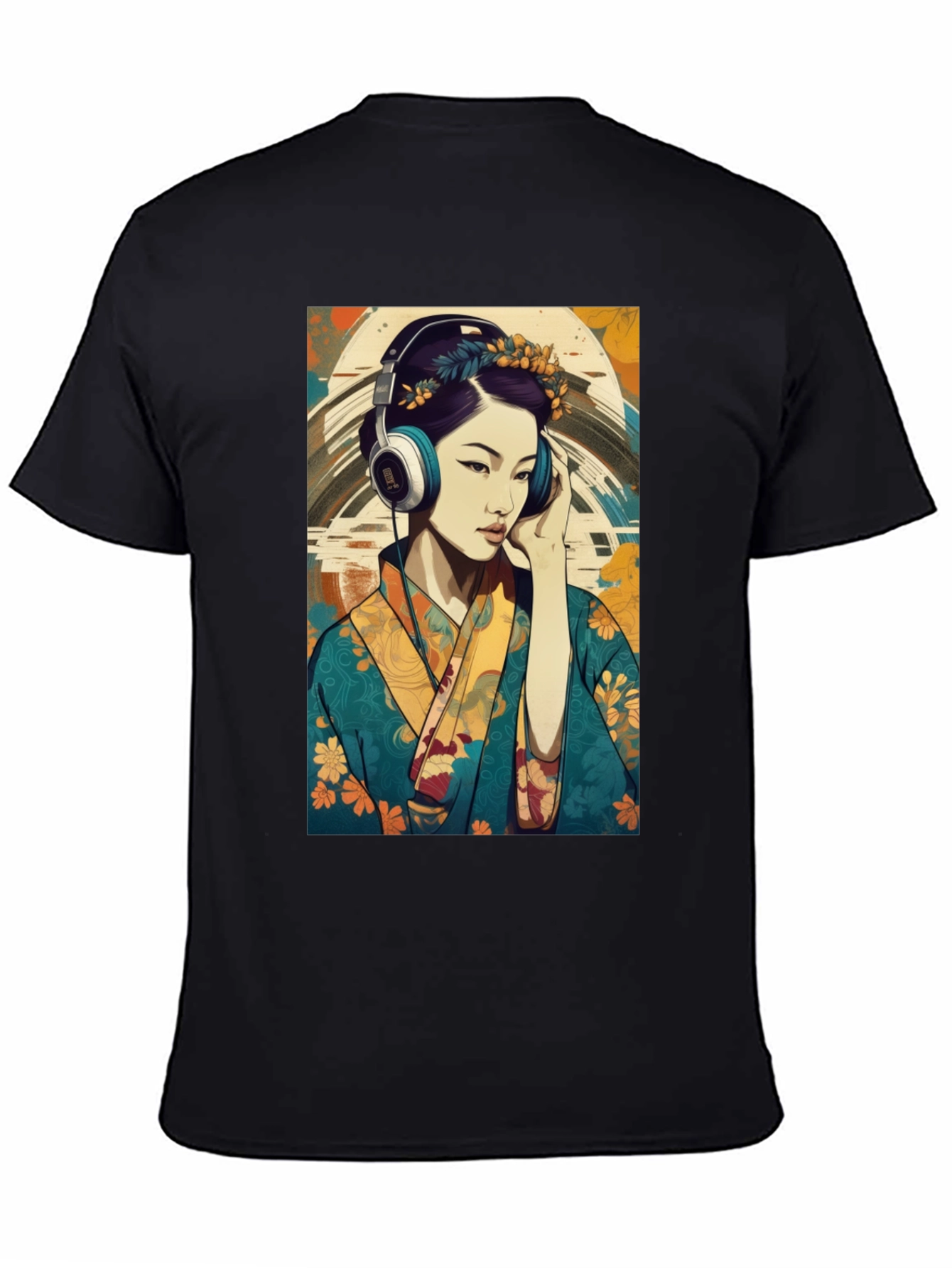 Black Geisha Headphones Graphic Tee - Stylish & Unique view 4