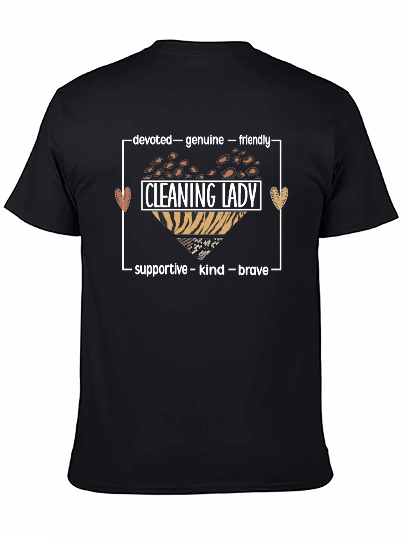 Black Cleaning Lady Graphic Tee: Devoted, Genuine, Friendly view 4