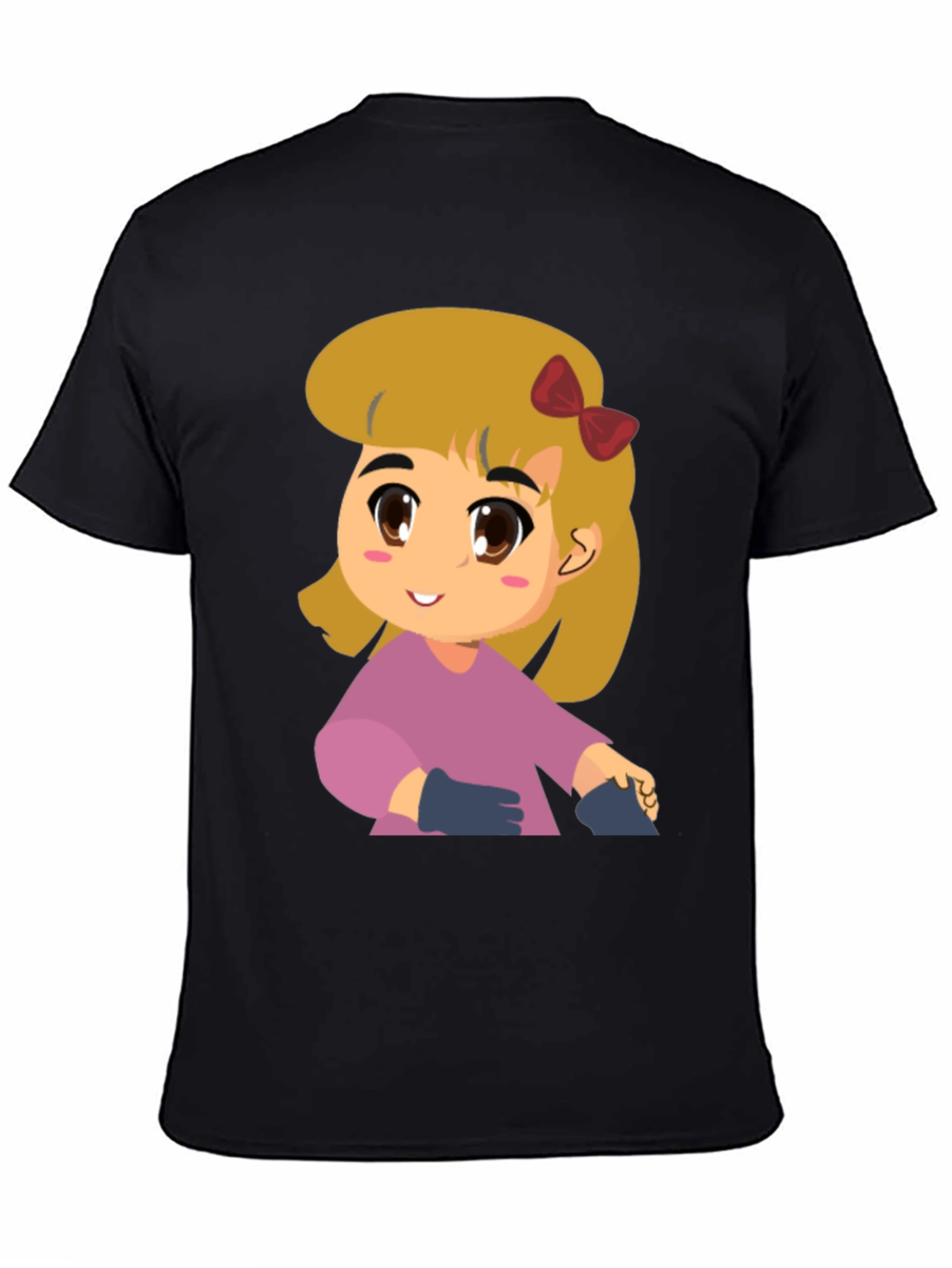 Black Cute Girl Cartoon Black T-Shirt view 4