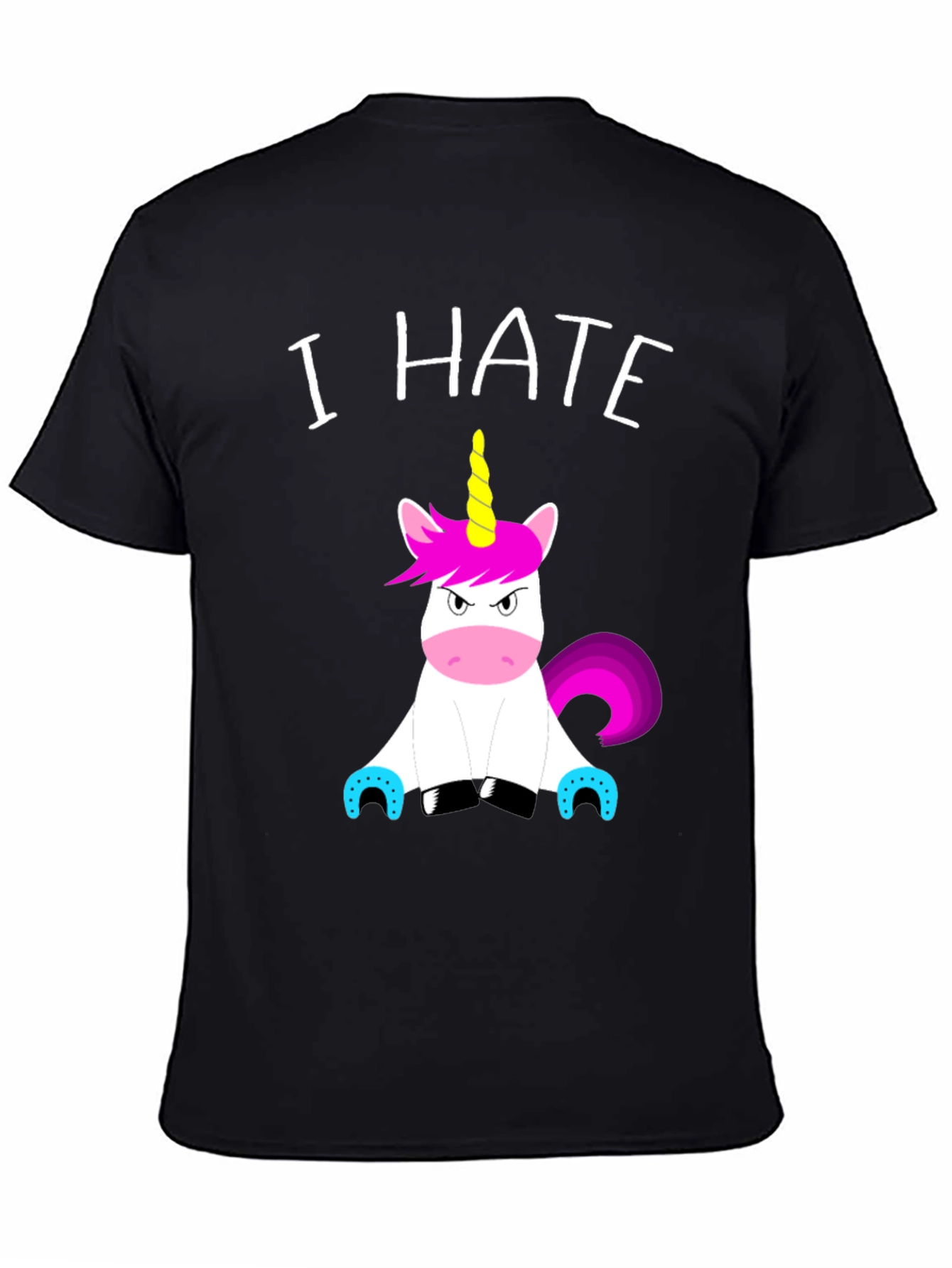 Black I Hate Unicorns Graphic Tee - Funny Sarcastic Shirt view 4