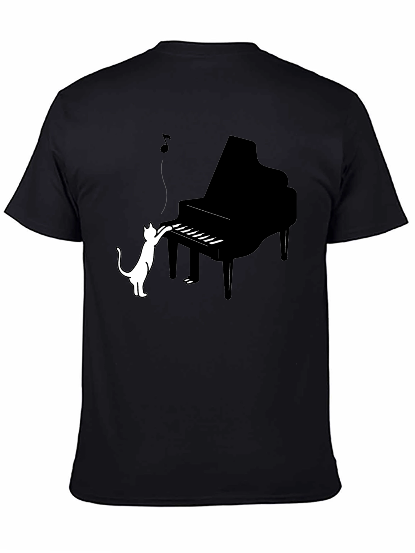 Black Cat Playing Piano Graphic Tee - Black Cotton Blend view 4