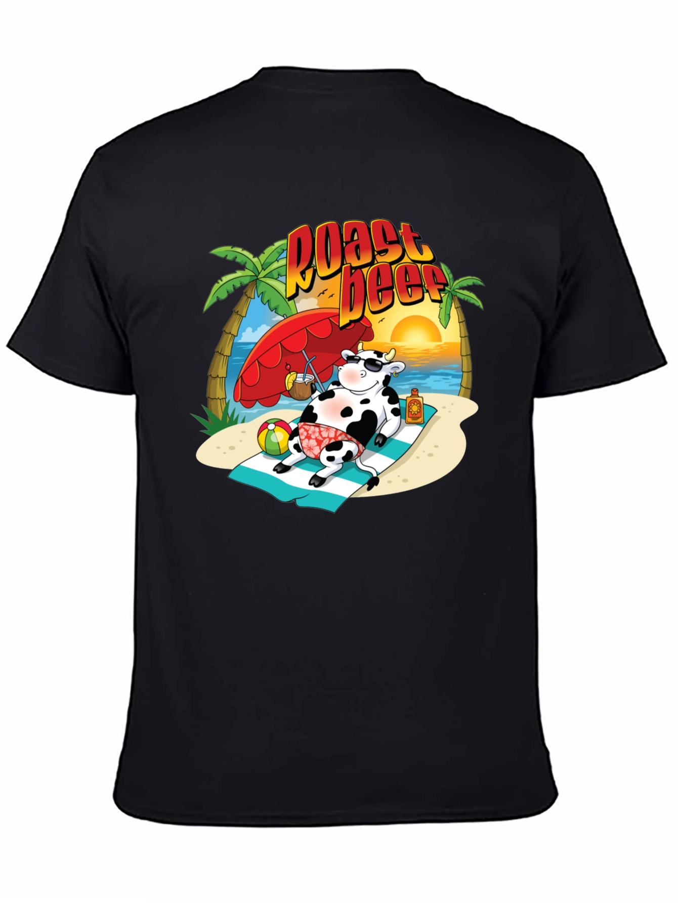 Black Roast Beef Beach Cow Graphic T-Shirt view 4
