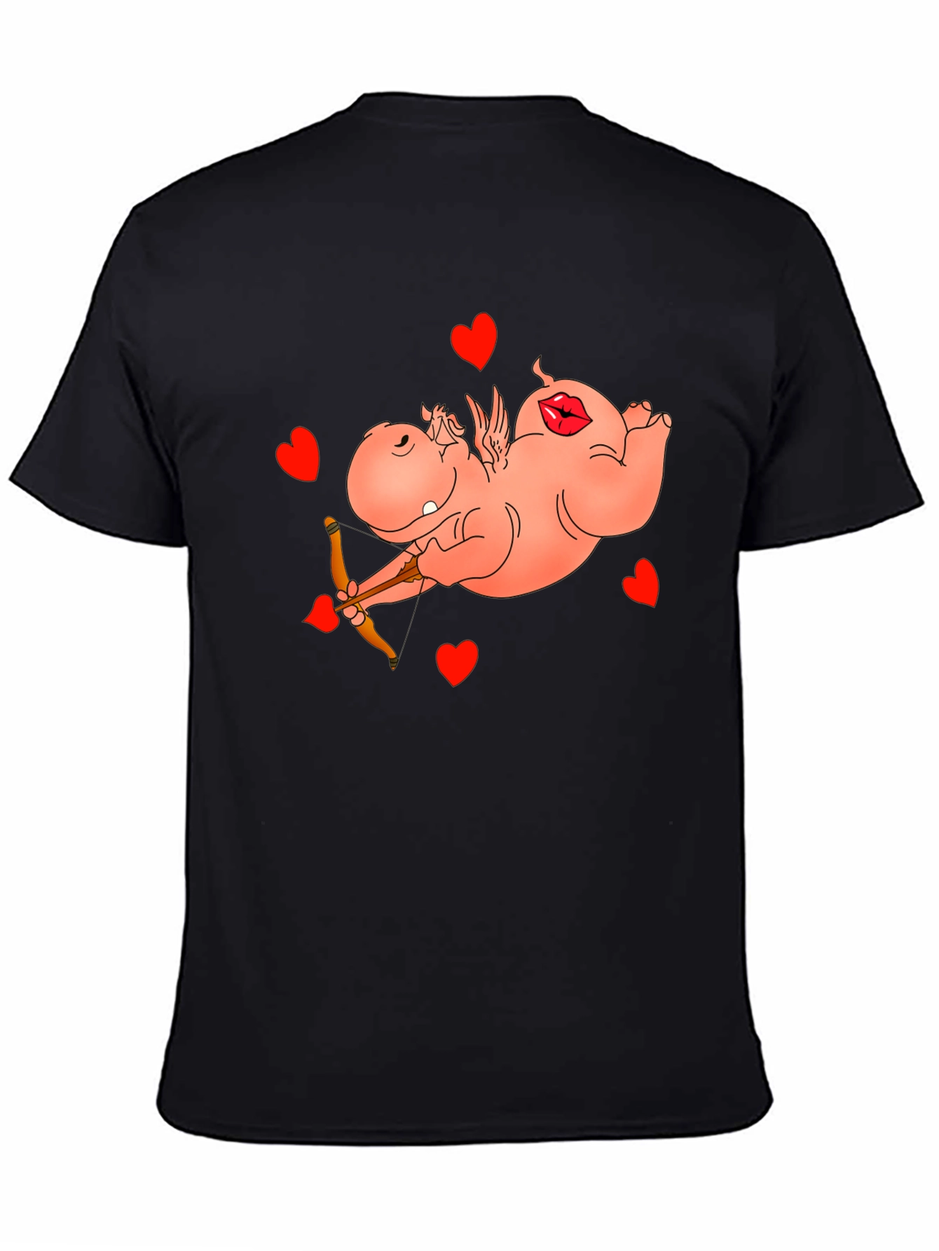 Black Cupid Hippo Graphic Tee - Funny Valentine's Day Shirt view 4