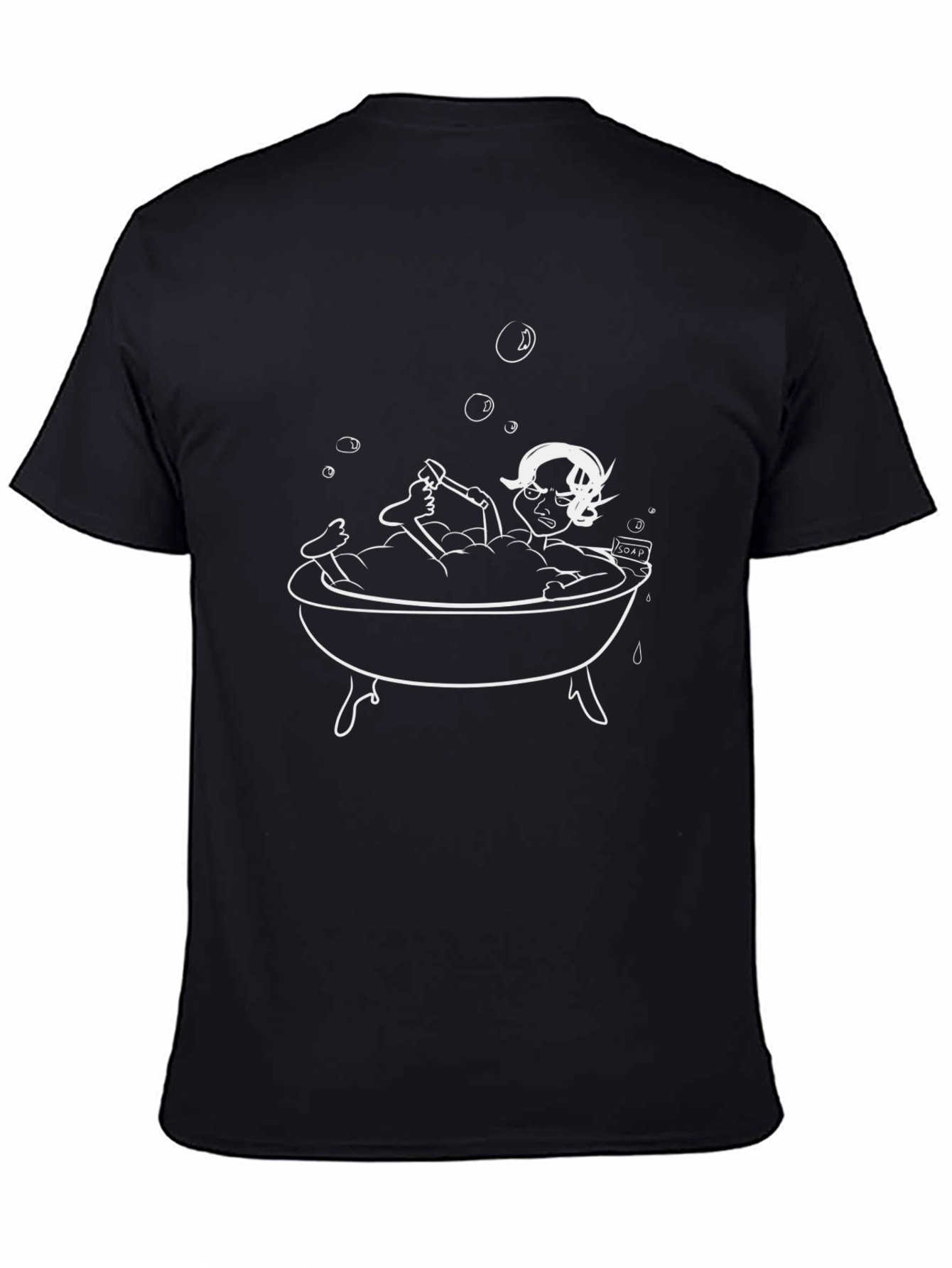 Black Fun Cartoon Bath Time T-Shirt - Black Cotton Blend view 4