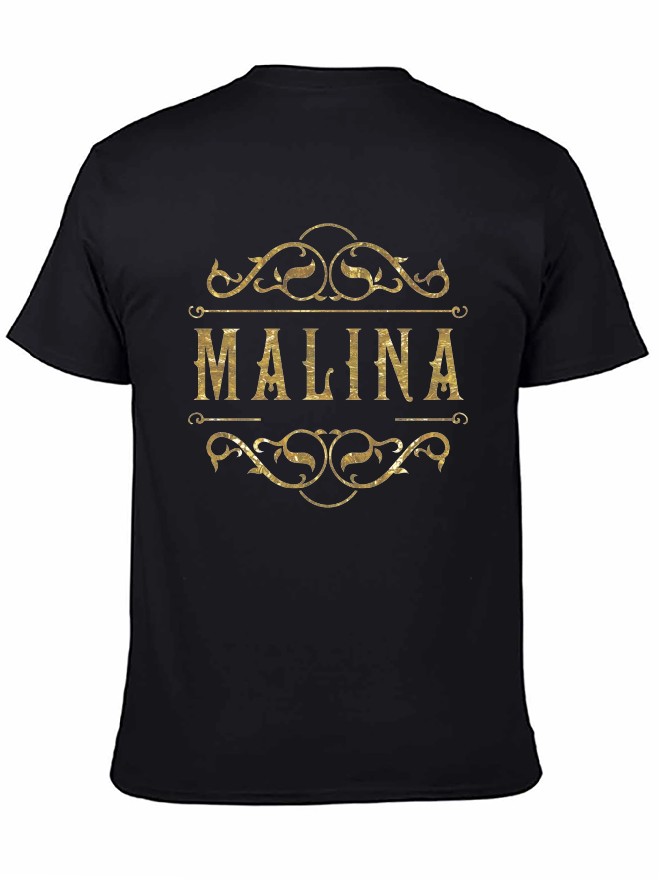 Black Personalized "Malina" Gold Print Black T-Shirt view 4