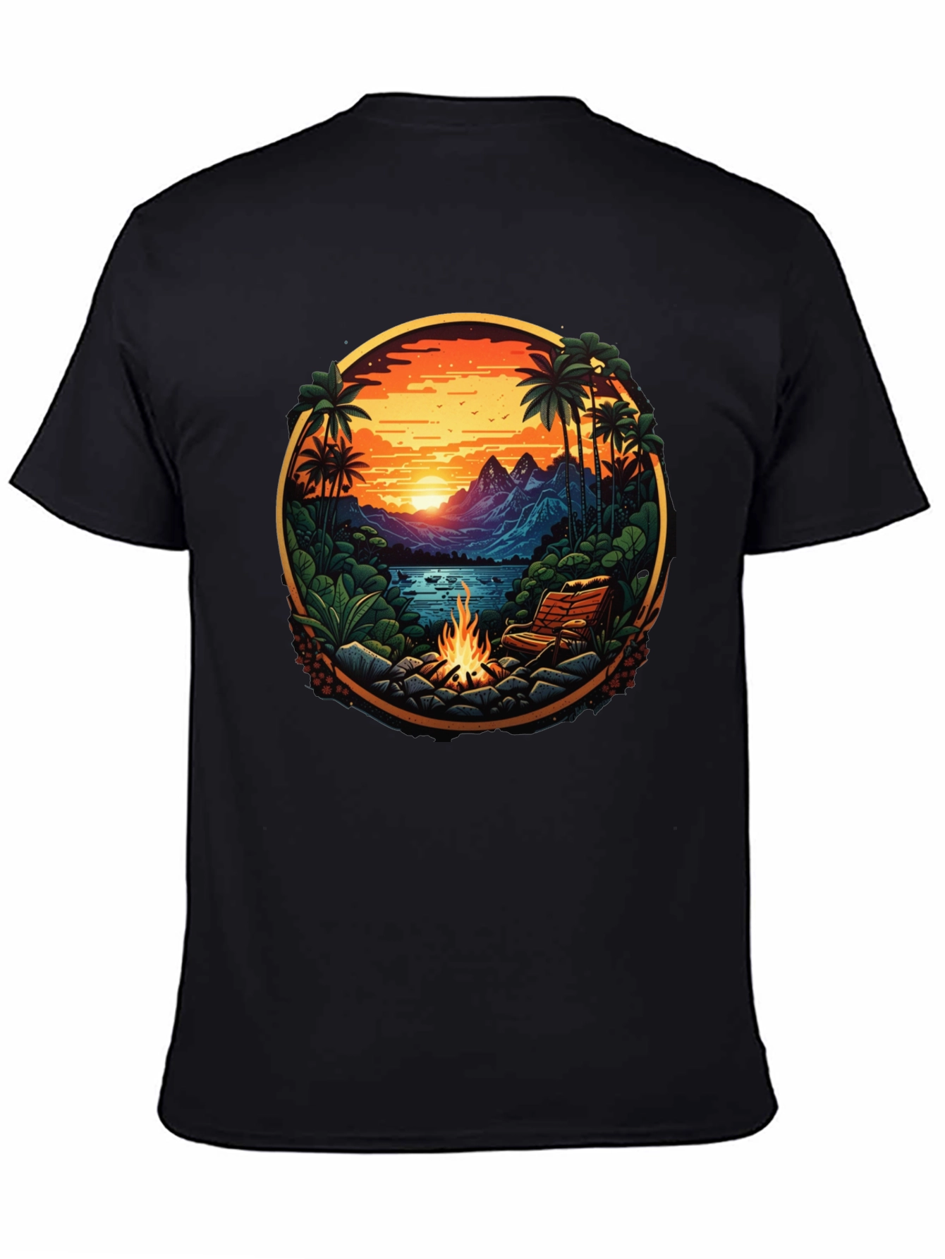 Black Tropical Campfire Graphic Tee view 4