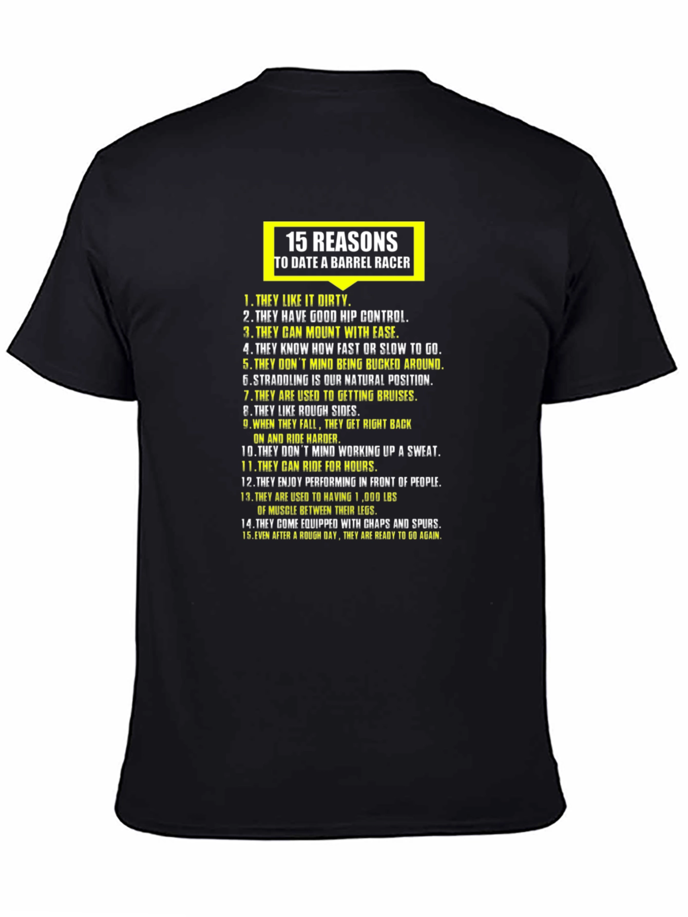 Black 15 Reasons to Date a Barrel Racer T-Shirt view 4