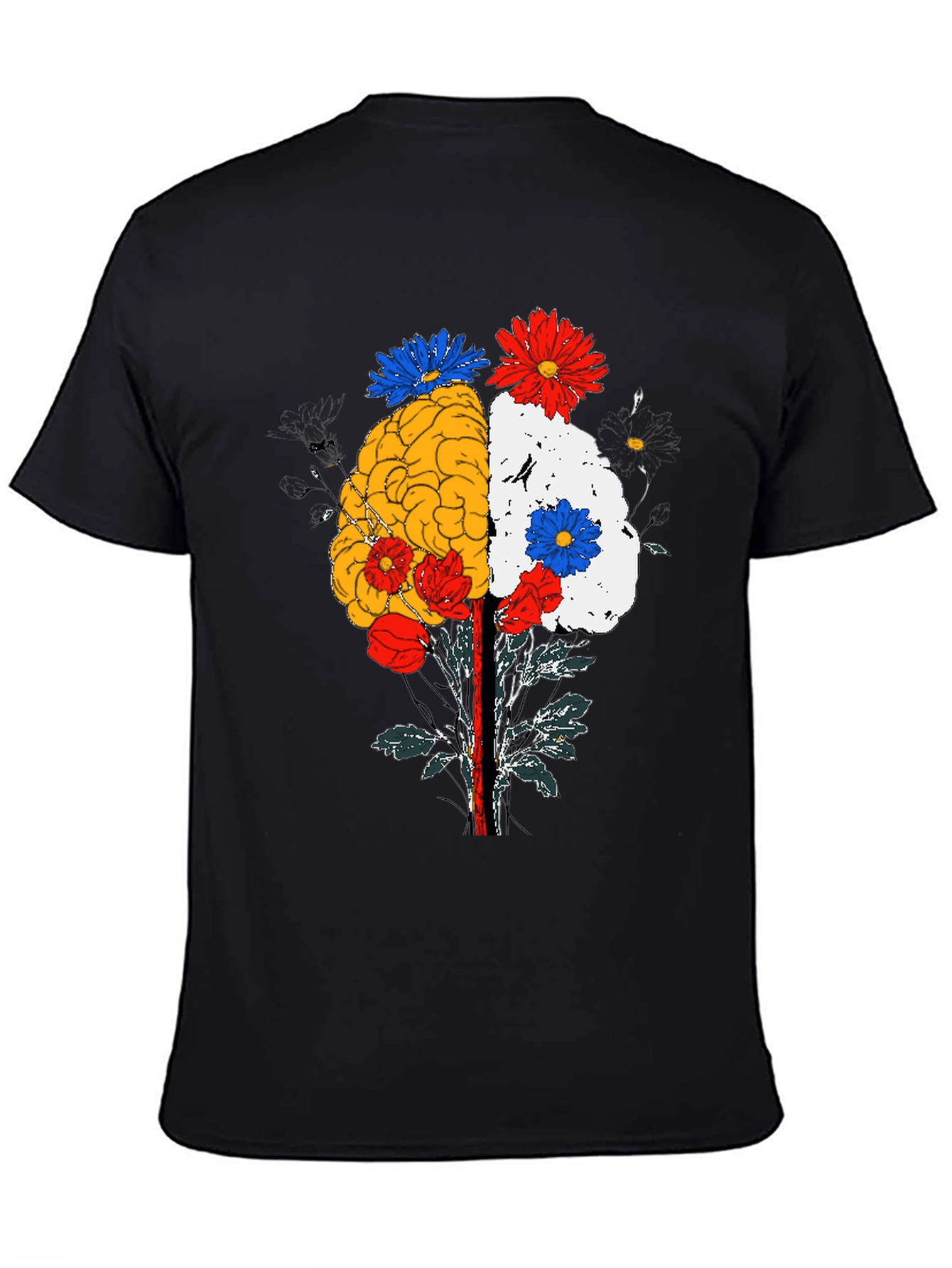 Black Brain and Flower Graphic Tee - Black Cotton view 4