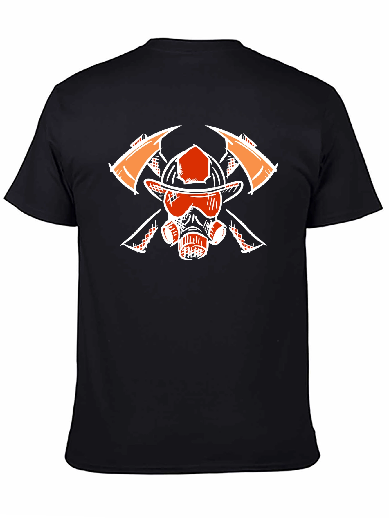 Black Firefighter Graphic Tee - Axes, Helmet, Mask view 4