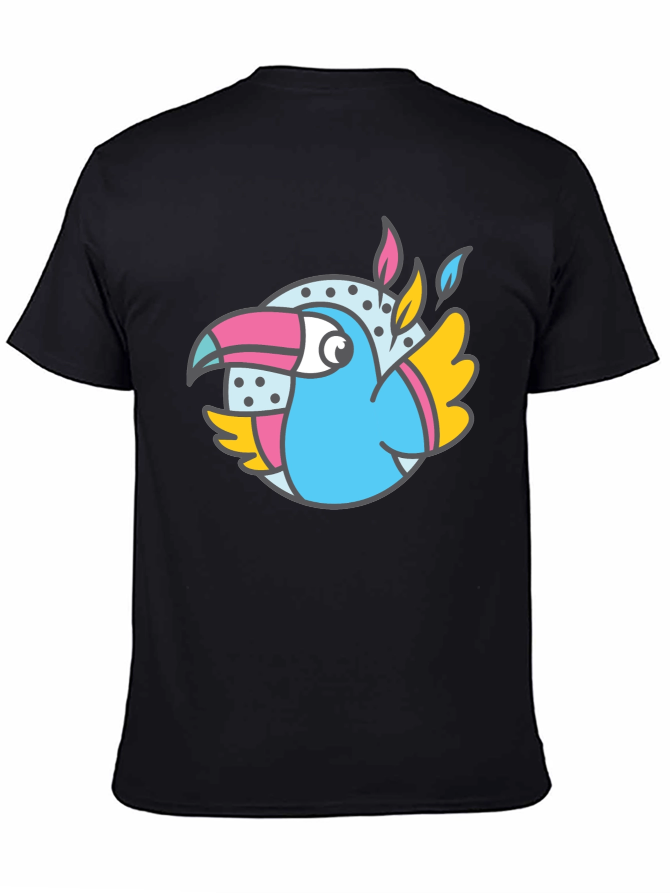 Black Toucan Cartoon Graphic Tee - Black Cotton Blend Shirt view 4