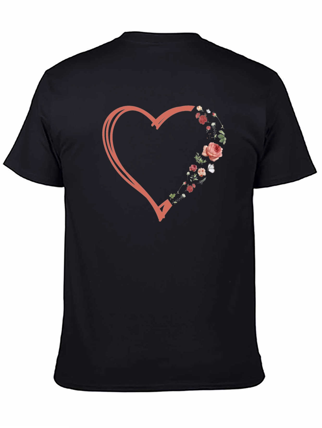 Black Floral Heart Graphic Tee - Stylish Casual Wear view 4