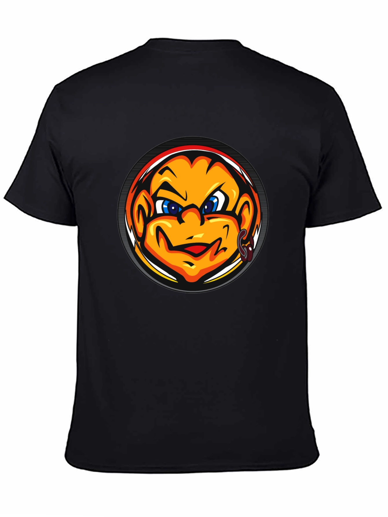 Black Cool Black T-Shirt with Cartoon Face Graphic view 4