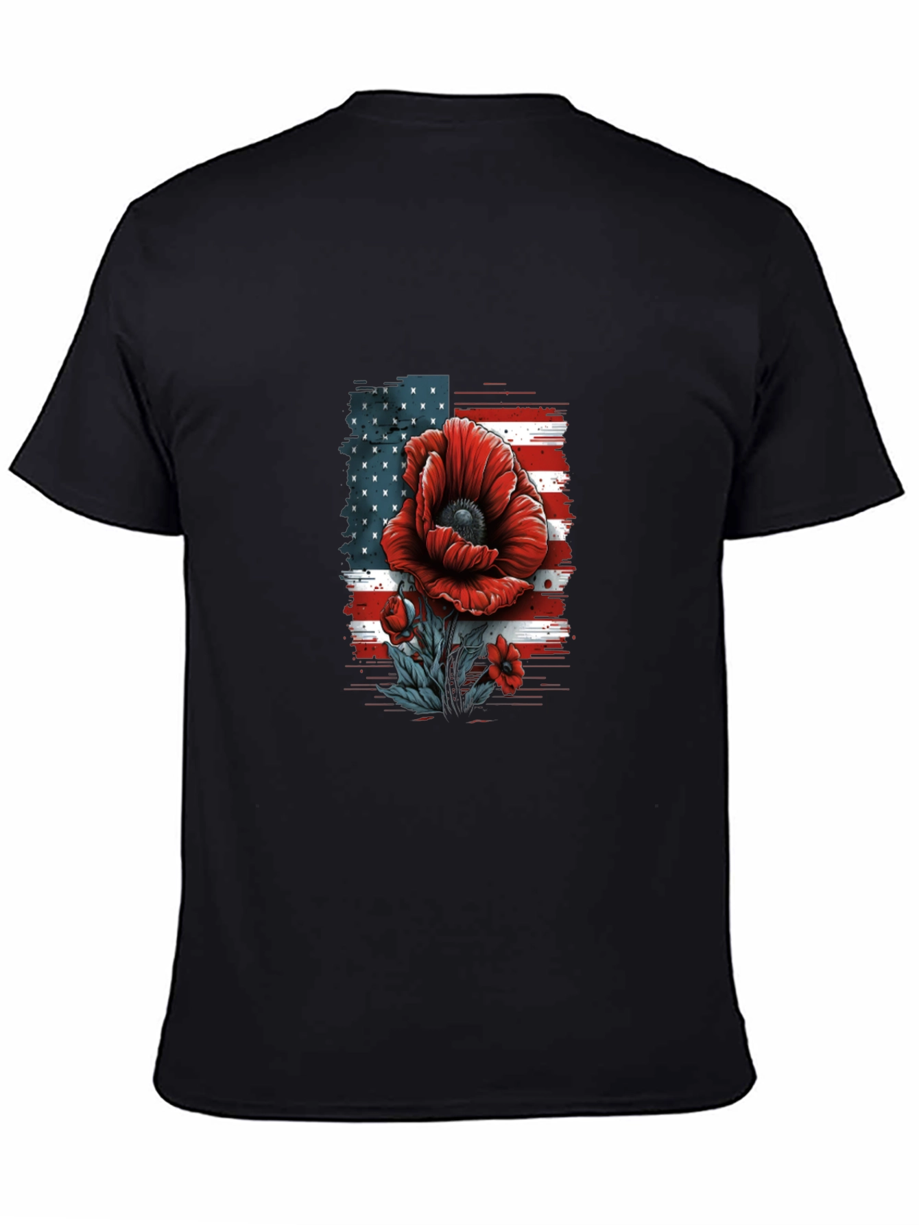 Black American Flag Poppy T-Shirt view 4