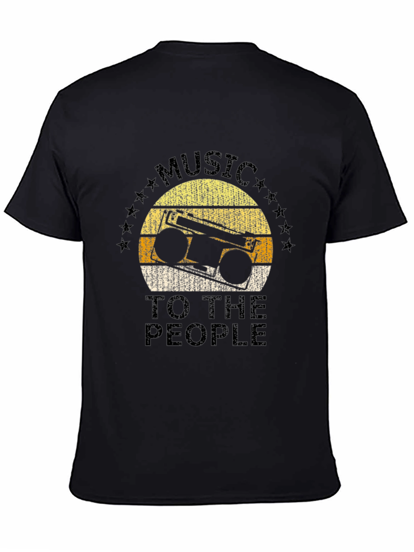 Black Retro Boombox Music to the People Black T-Shirt view 4