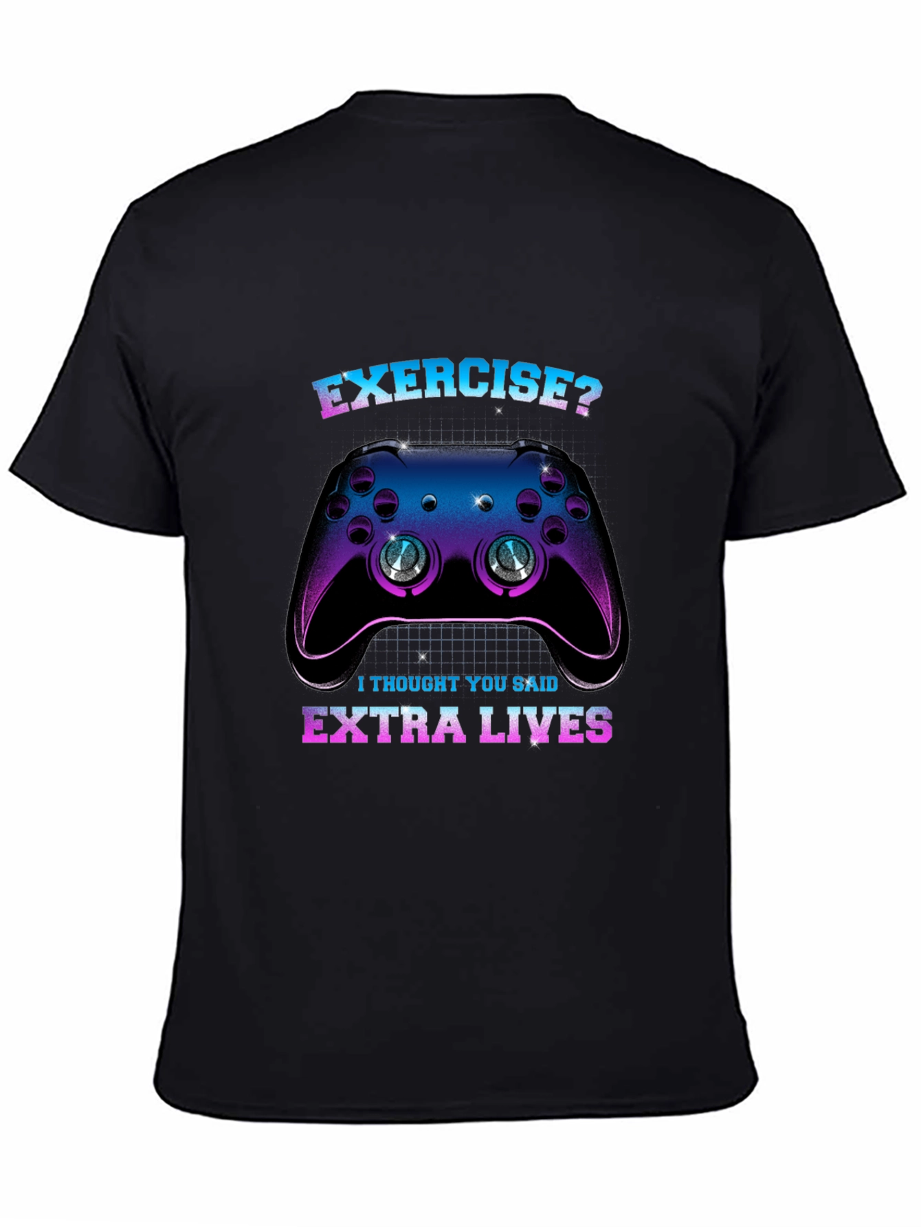 Black Funny Gamer T-Shirt: Exercise? Extra Lives! view 4