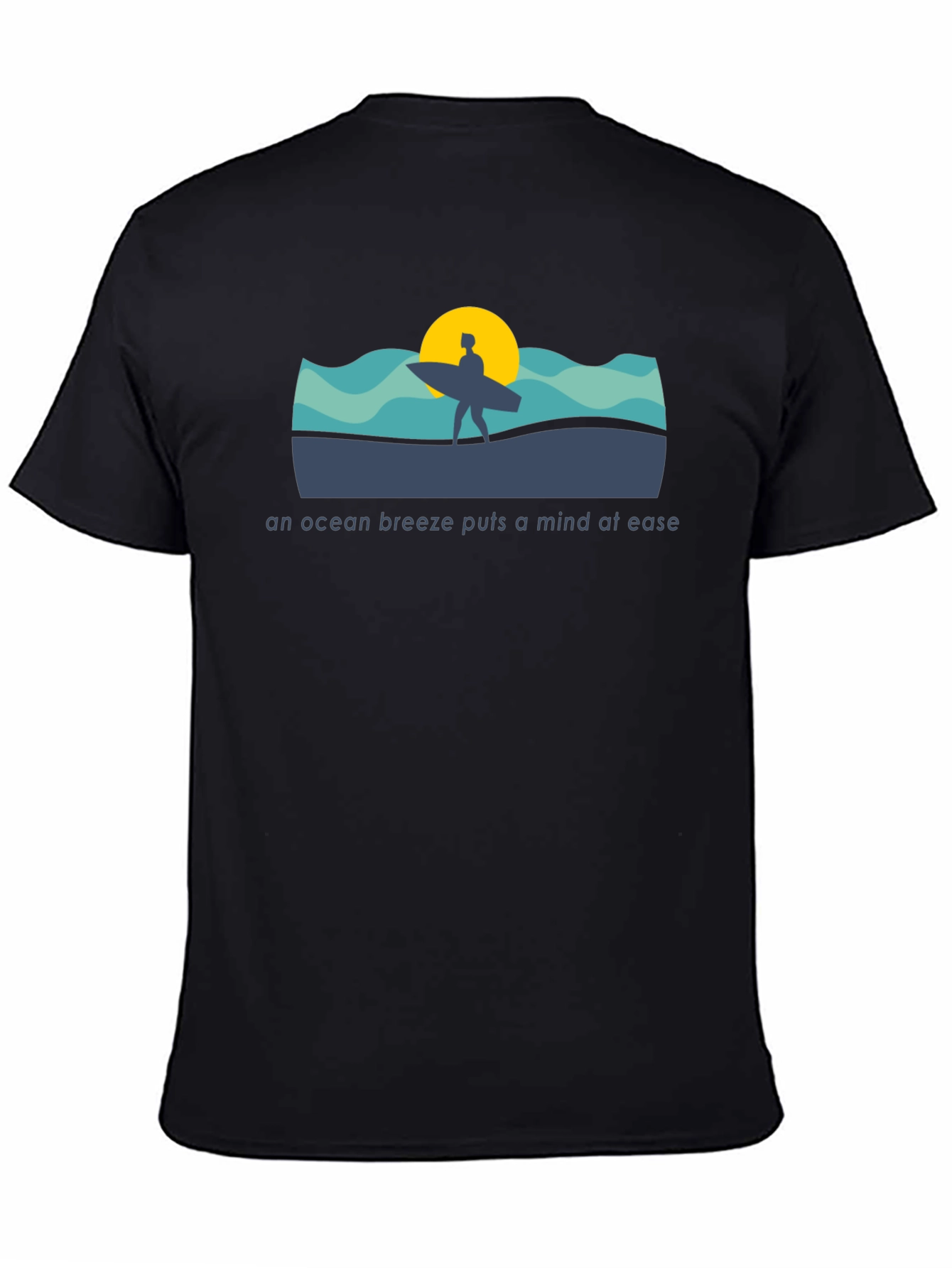 Black Ocean Breeze T-Shirt: Surfer Silhouette view 4