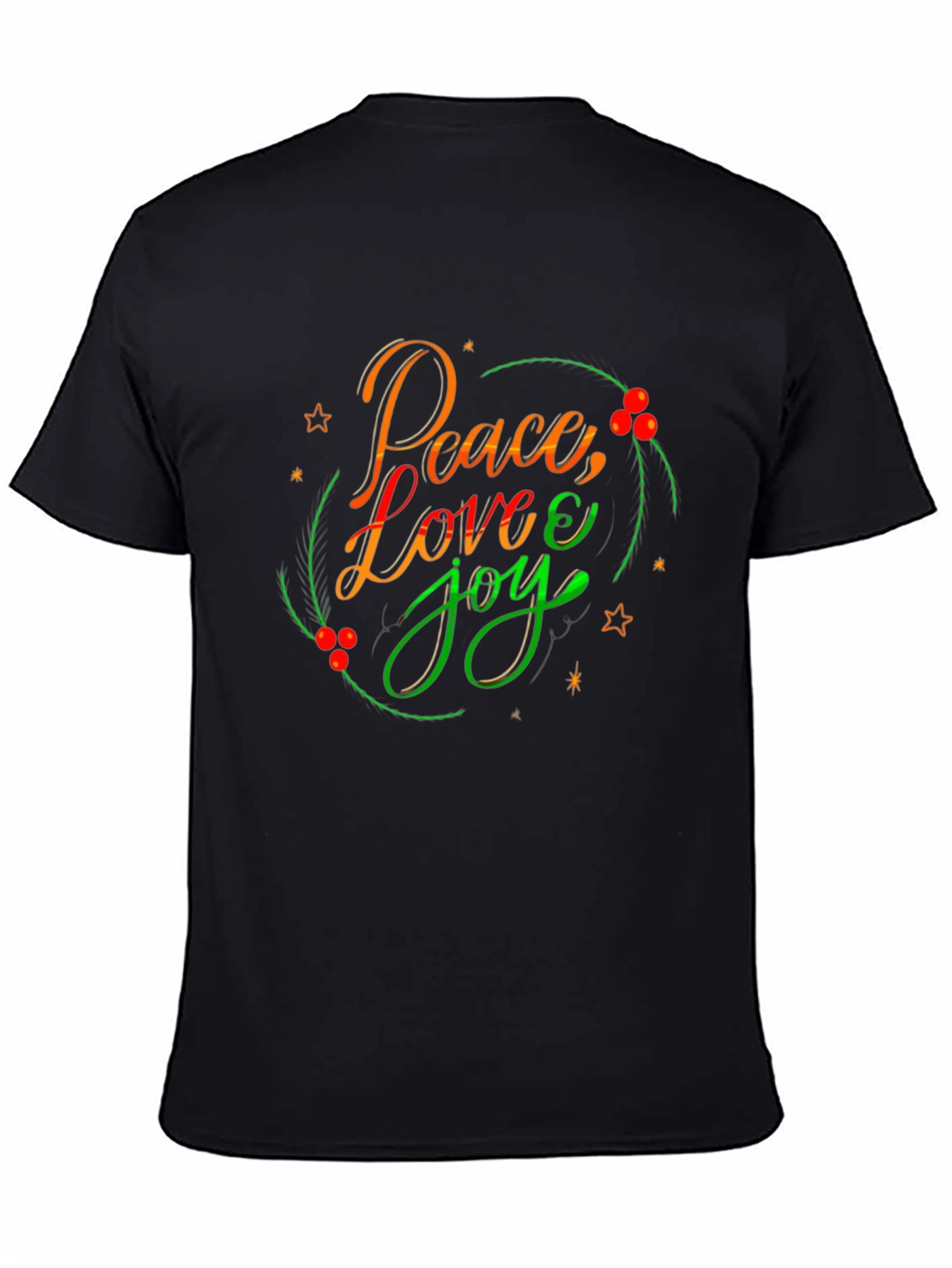 Black Peace Love Joy Holiday T-Shirt - Festive Design view 4