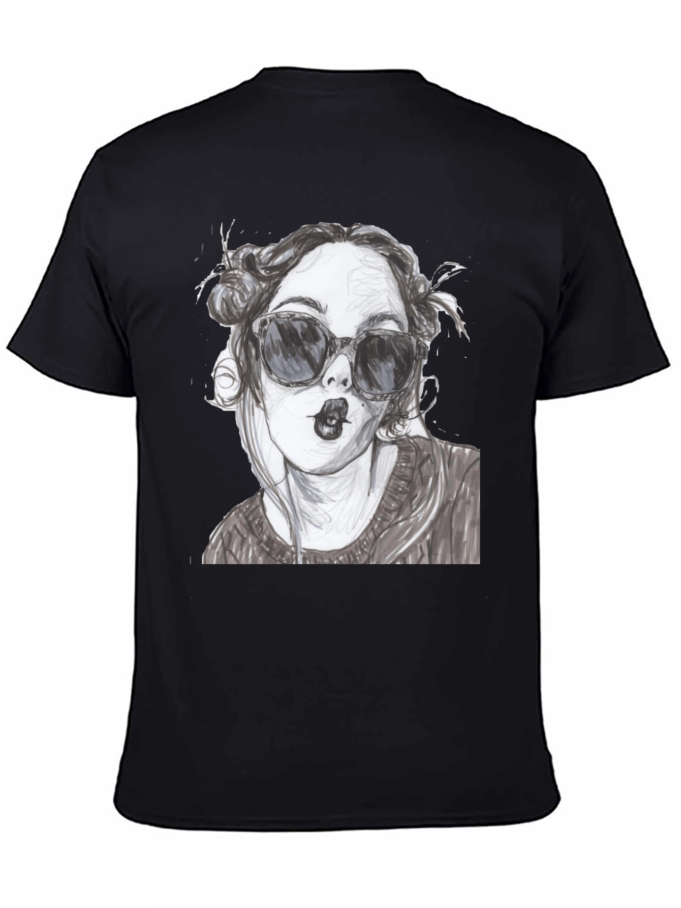 Black Woman Sketch Graphic Black T-Shirt view 4