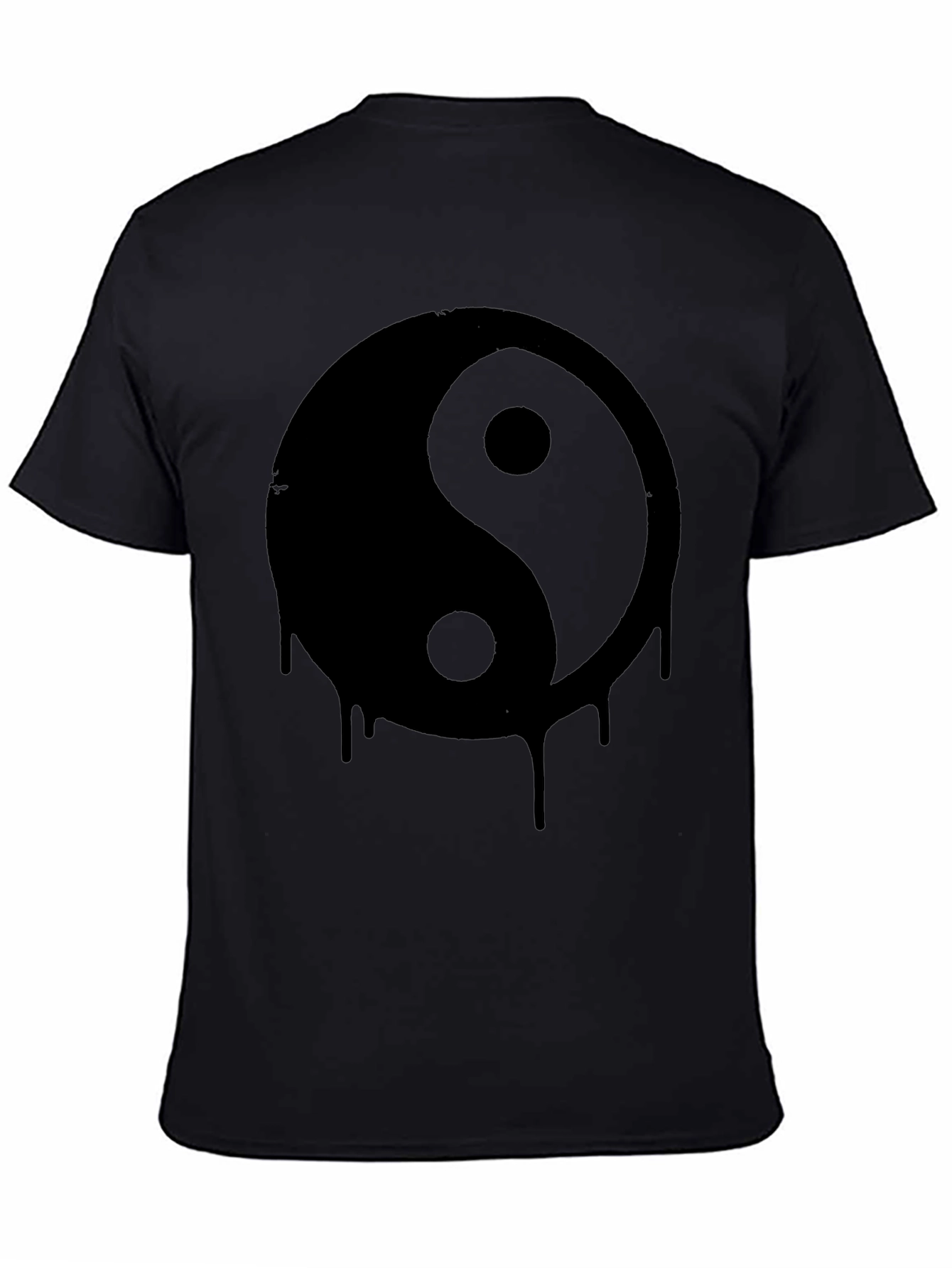 Black Yin Yang Drip Graphic Tee - Black Cotton T-Shirt view 4