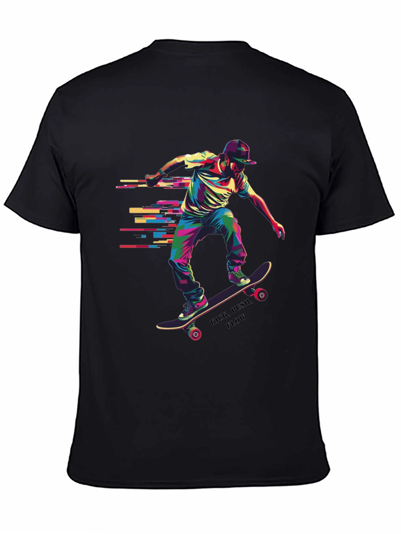 Black Skateboarder Graphic Tee - Kick, Push, Flow view 4