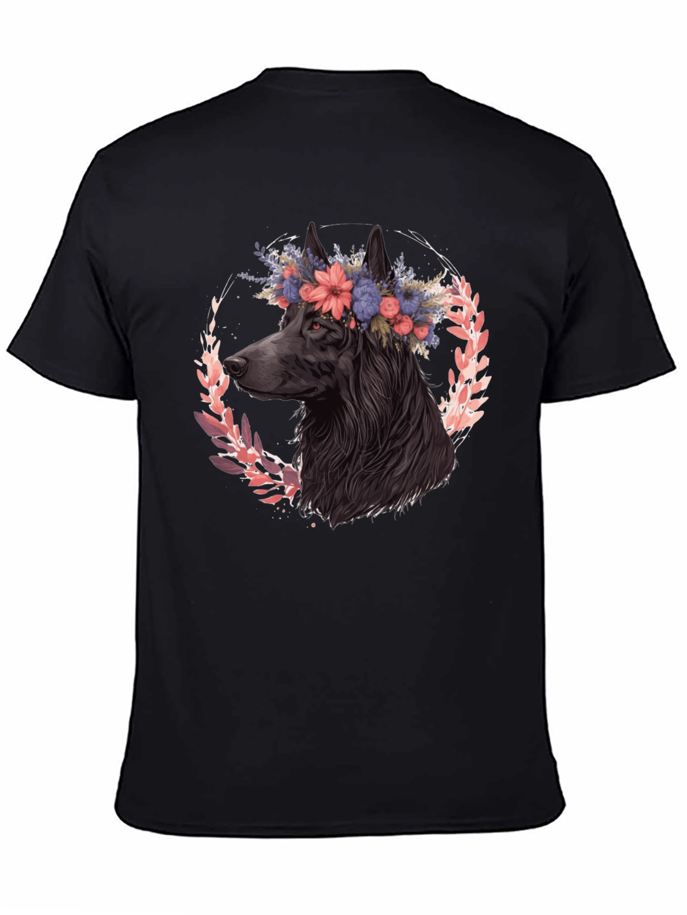 Black Floral Dog Graphic Tee - Black Cotton T-Shirt view 4