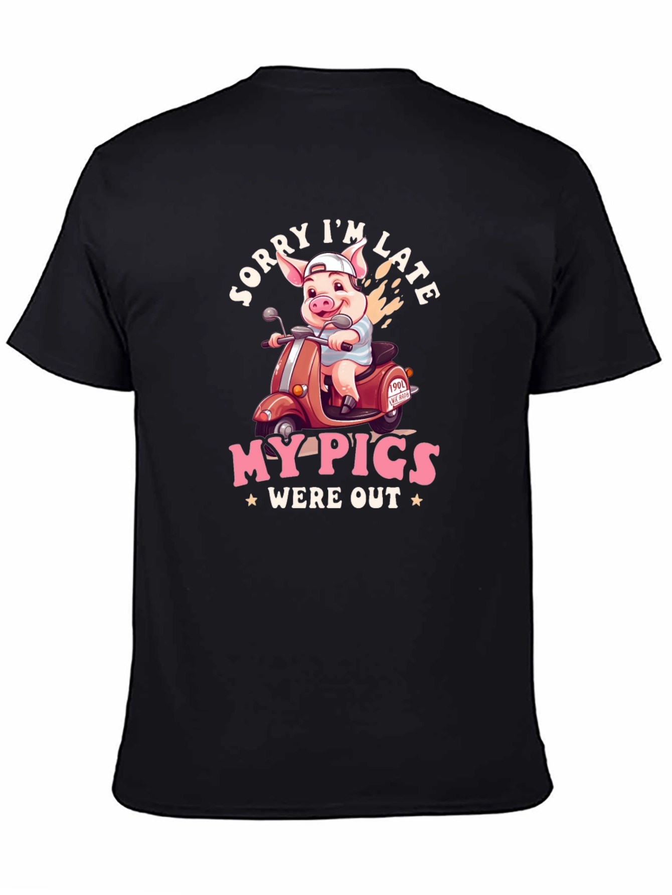 Black Funny Pig Scooter T-Shirt view 4
