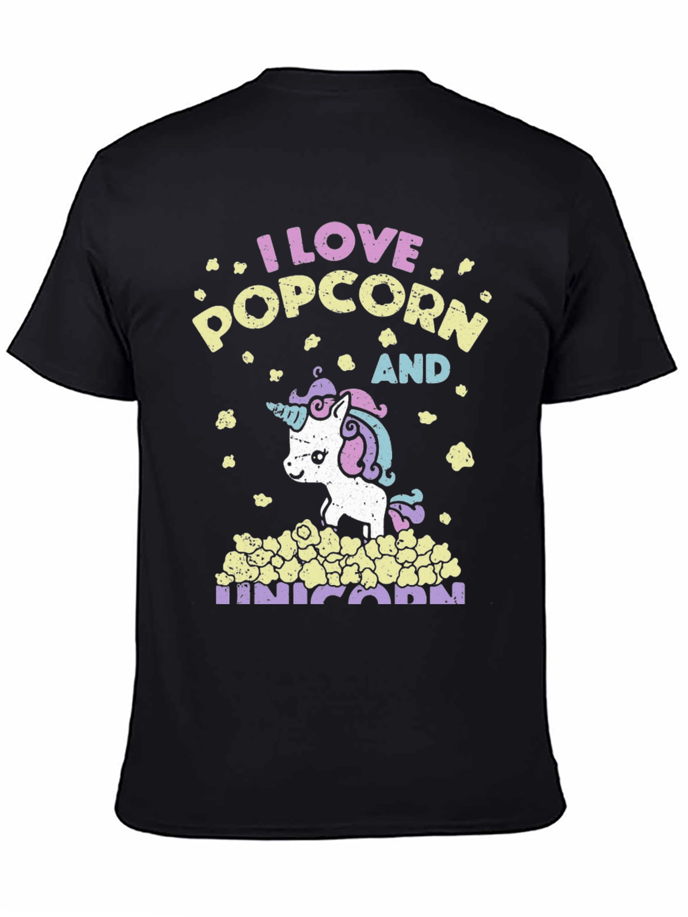 Black I Love Popcorn and Unicorn T-Shirt view 4