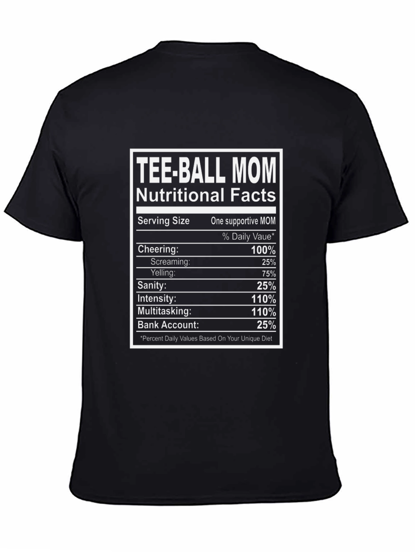 Black Tee-Ball Mom Nutritional Facts Graphic Tee view 4