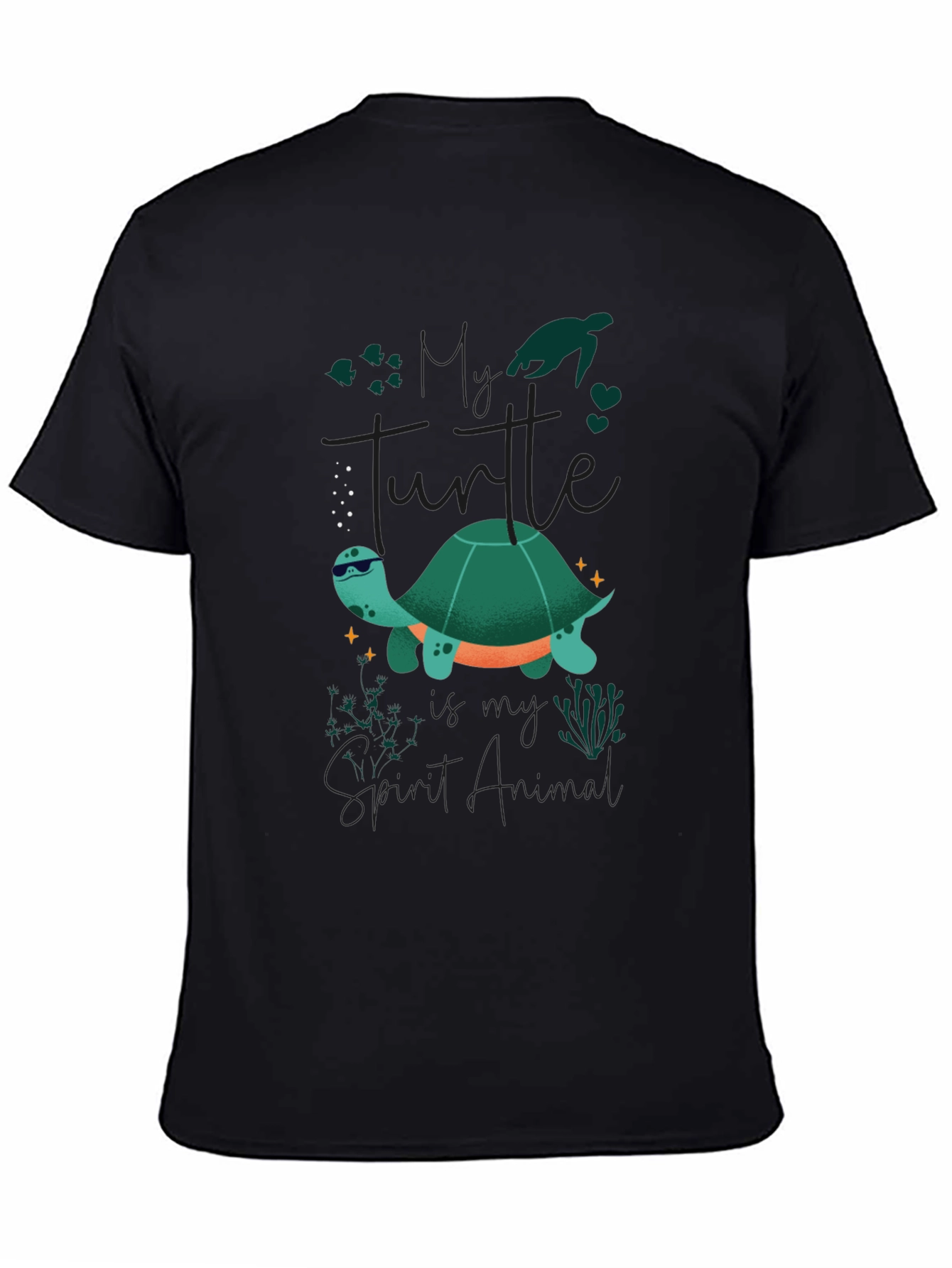 Black Cool Turtle Graphic Tee - Black Casual T-Shirt view 4
