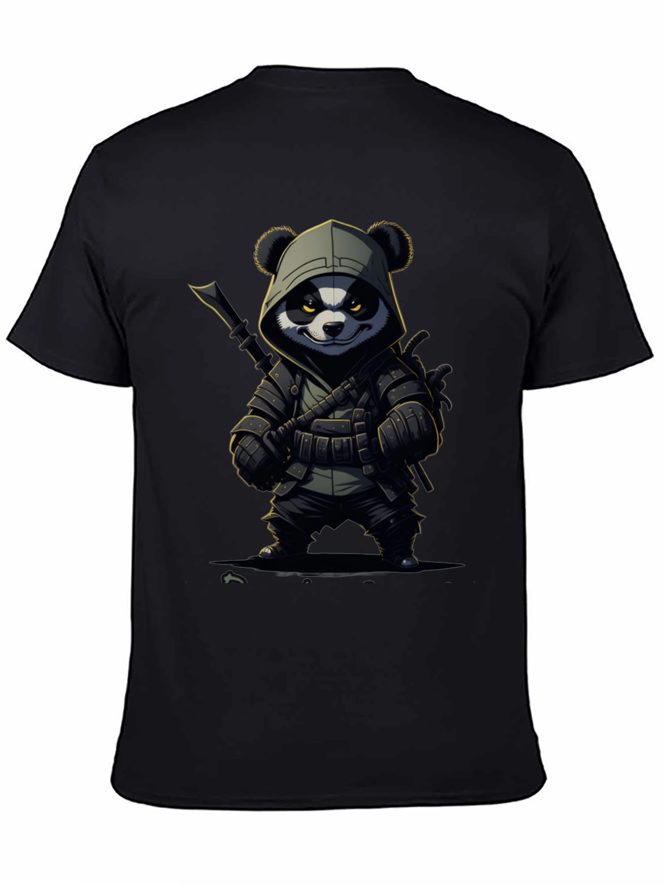 Black Panda Warrior T-Shirt - Black Cotton Tee view 4