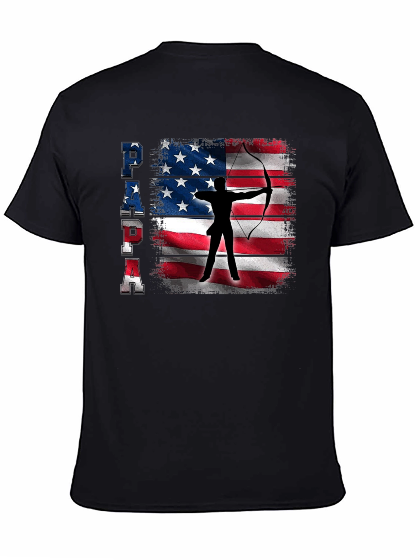 Black Patriotic Archer Dad T-Shirt - USA Flag Bow Hunting view 4