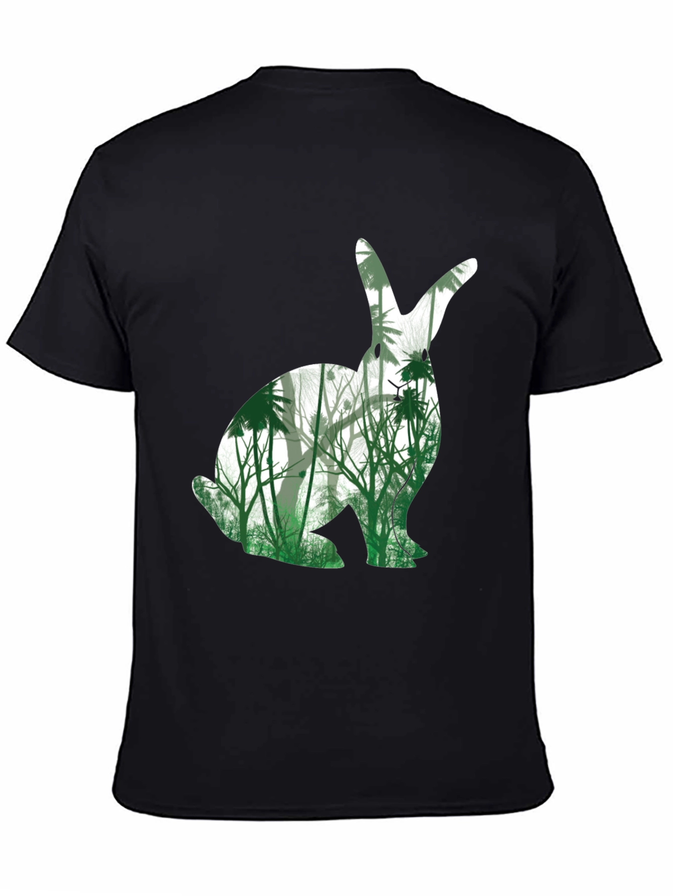 Black Nature Bunny Graphic Tee - Black Cotton Blend T-Shirt view 4