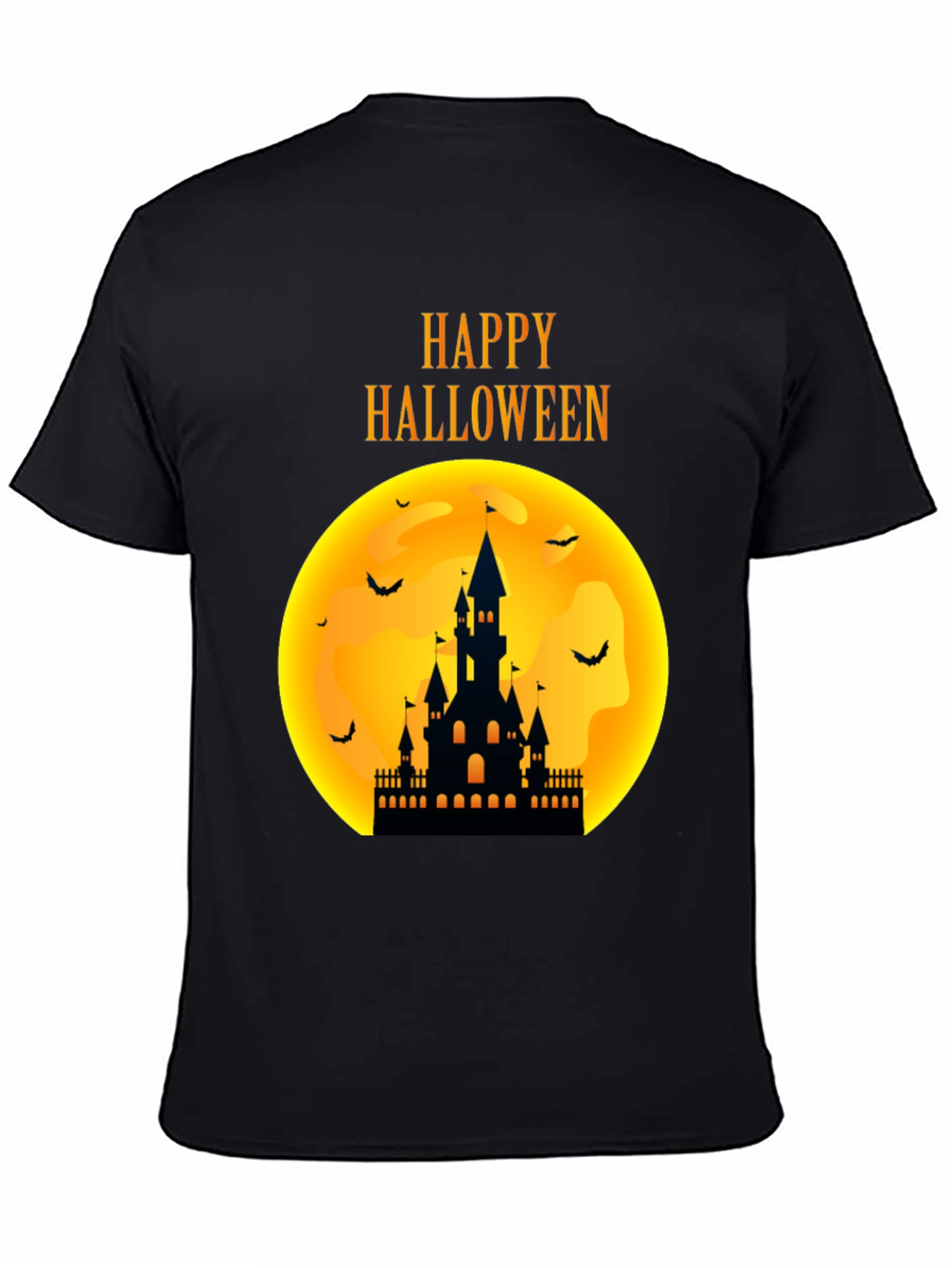 Black Happy Halloween Castle T-Shirt view 4