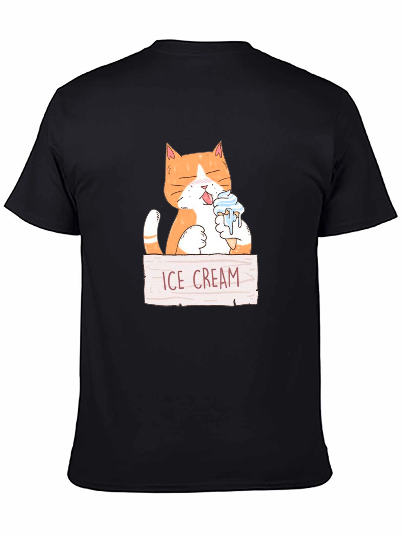 Black Funny Cat Eating Ice Cream Graphic T-Shirt view 4