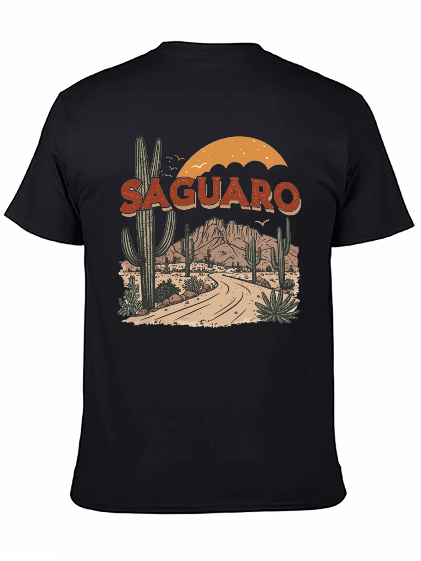 Black Saguaro Desert Graphic Tee - Black Cotton T-Shirt view 4