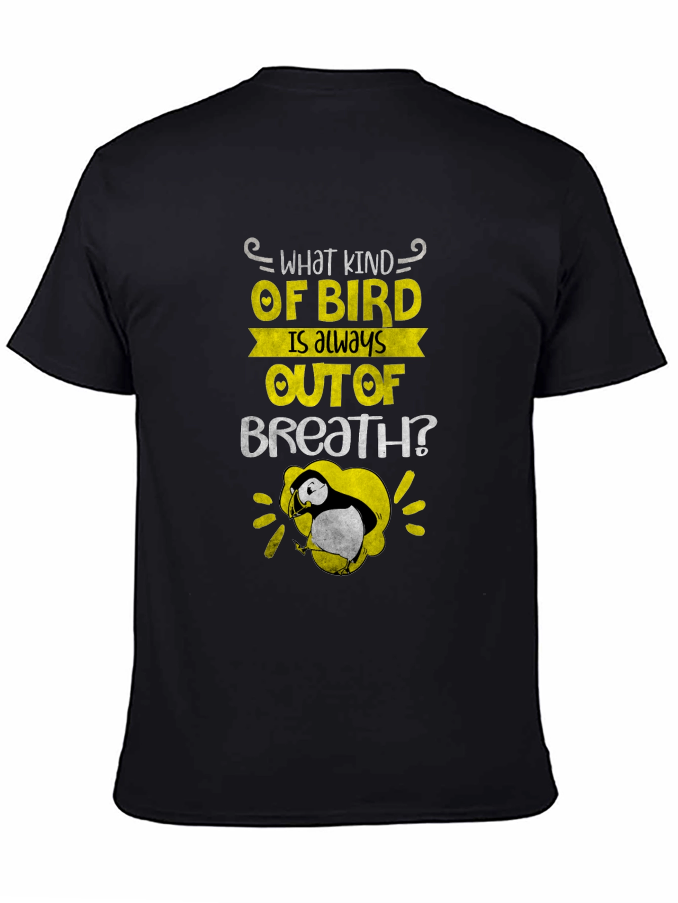 Black Out of Breath Puffin Joke T-Shirt view 4