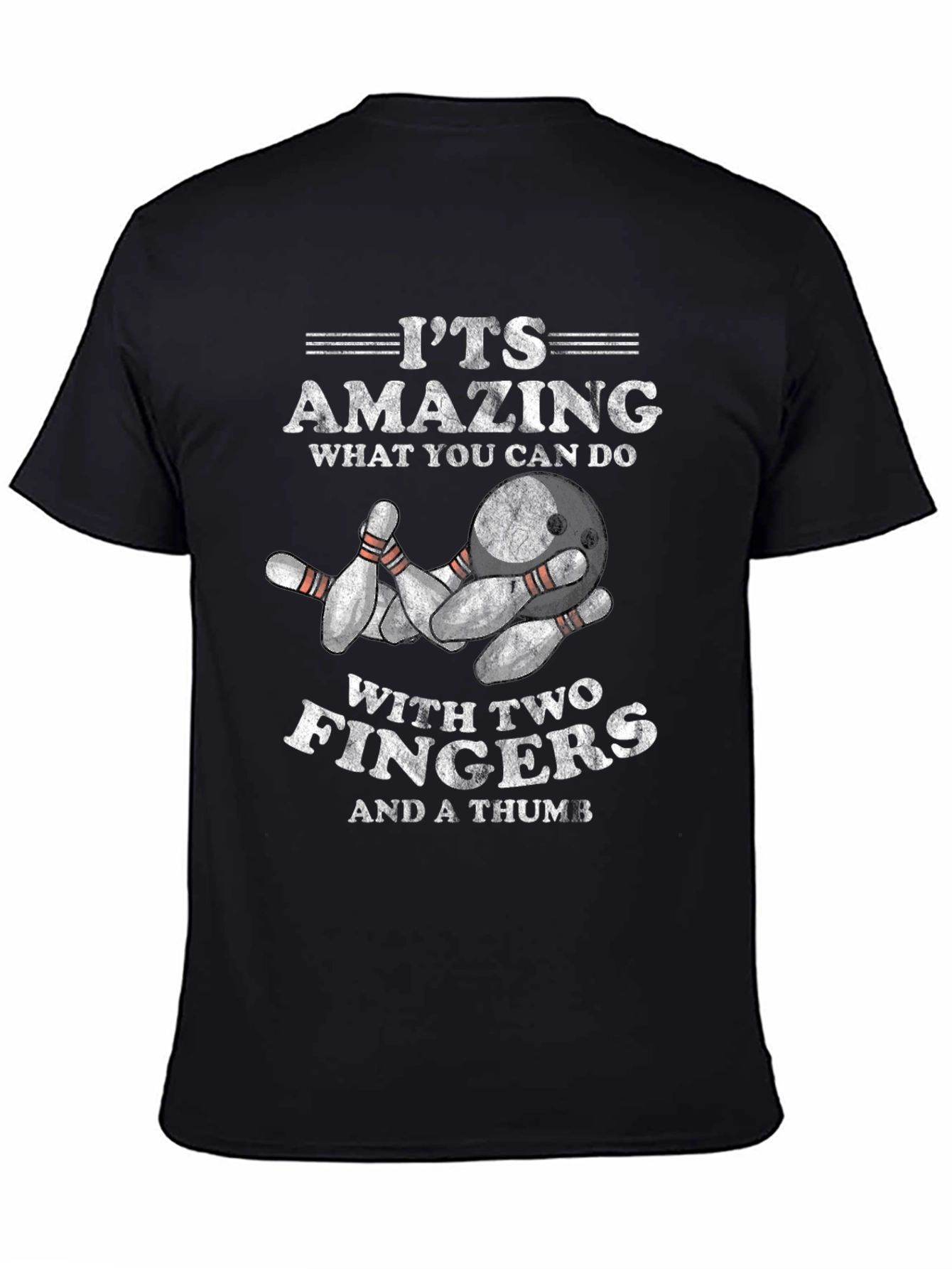 Black Bowling T-Shirt - Two Fingers and a Thumb view 4