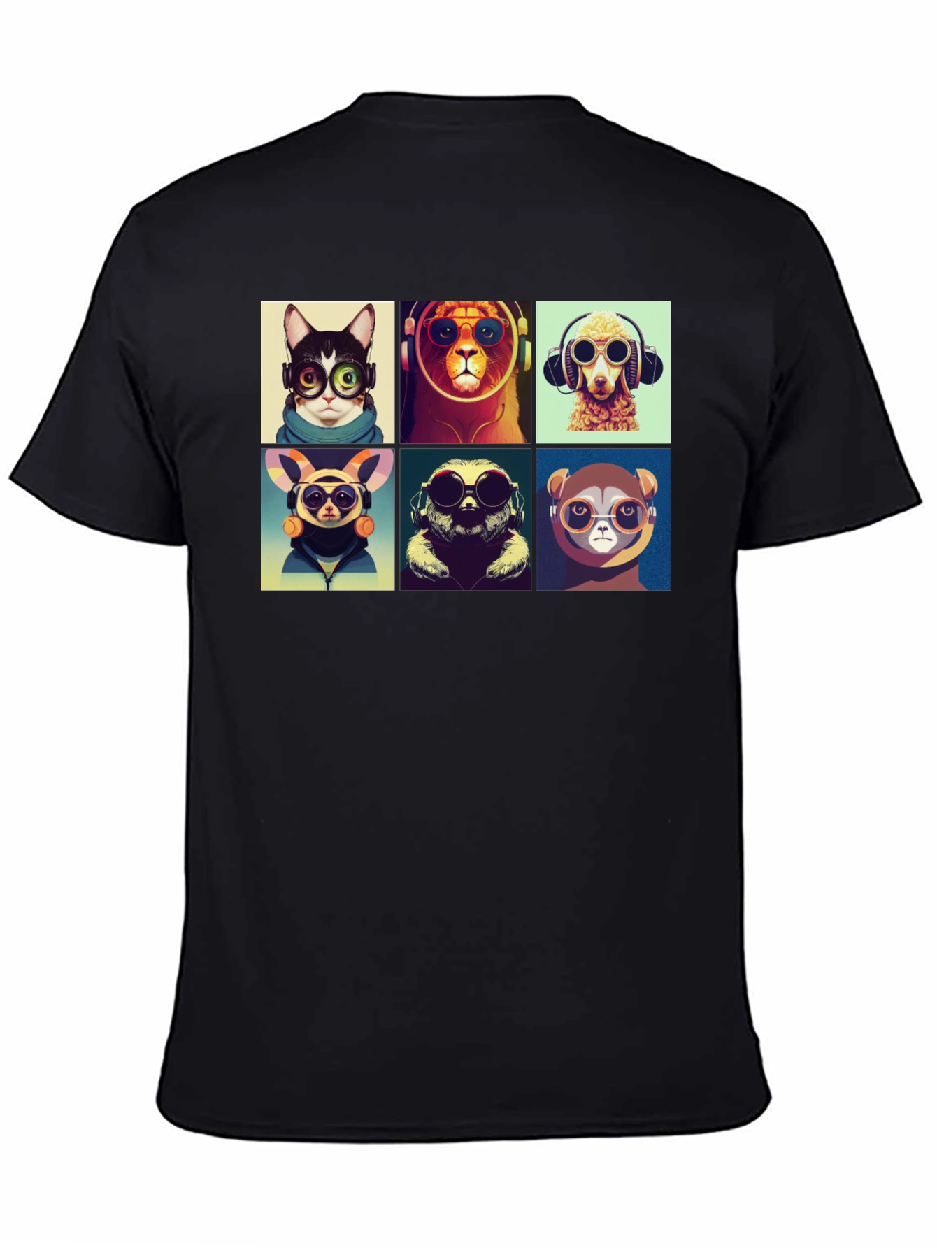 Black Hipster Animals T-Shirt: Cool Graphic Tee view 4