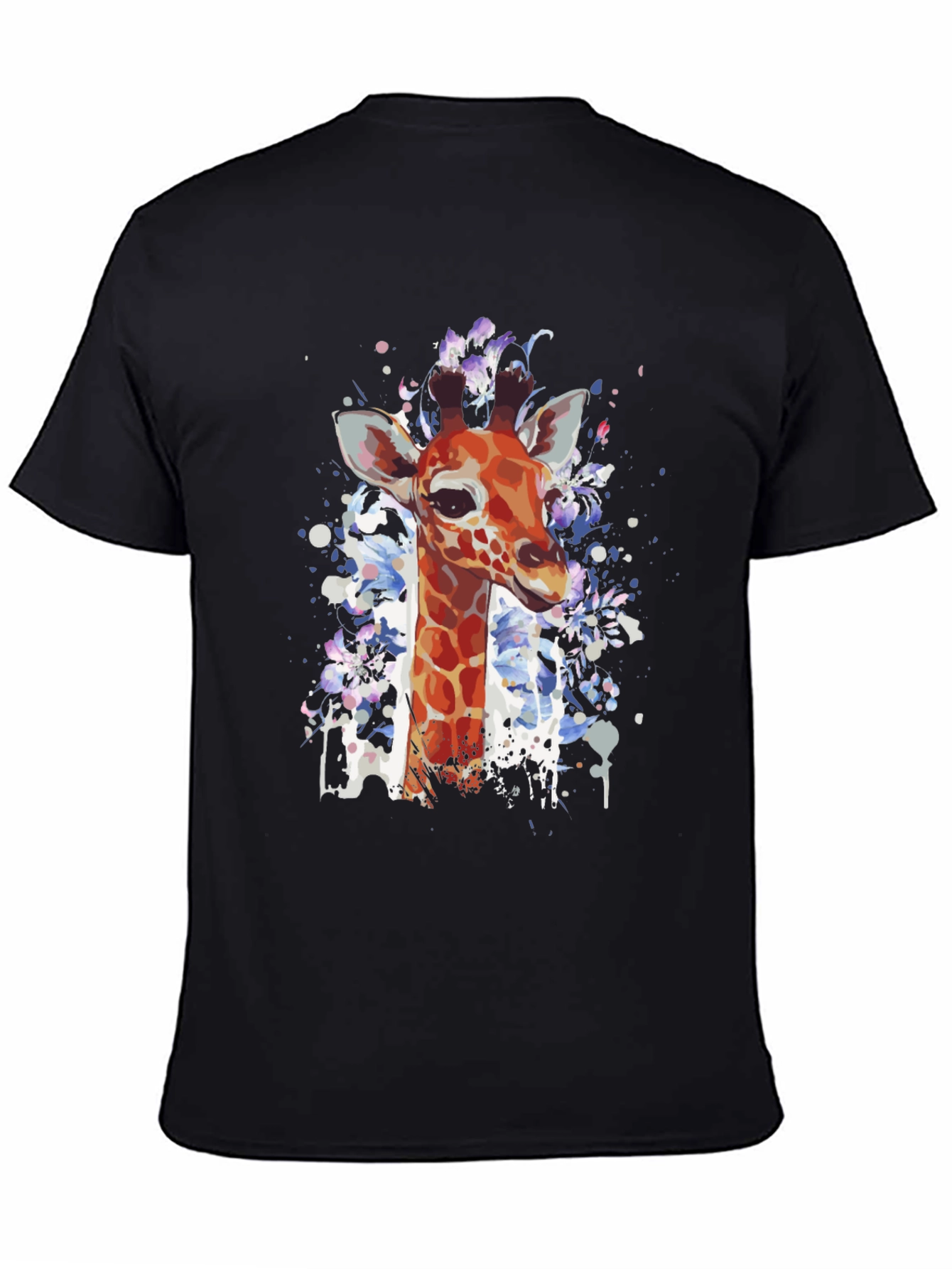Black Giraffe Watercolor Graphic Tee - Casual Black T-Shirt view 4
