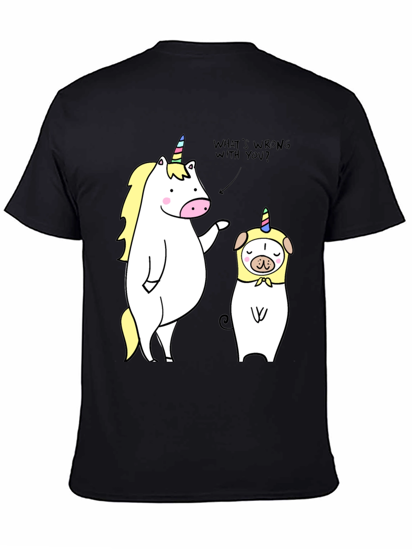 Black Unicorn & Pug Humor Tee - What's Wrong? view 4