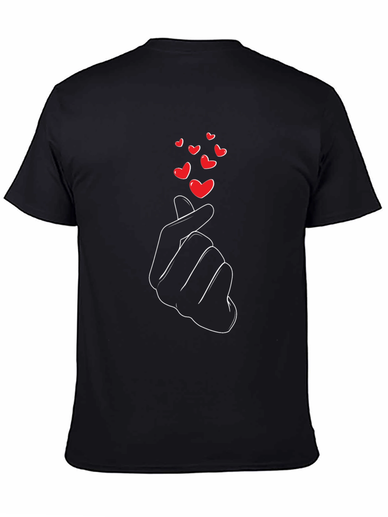 Black Love Sign Black T-Shirt - Korean Heart Gesture view 4