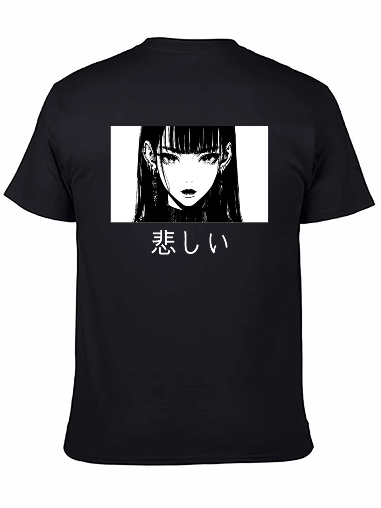 Black Sad Anime Girl Graphic T-Shirt view 4